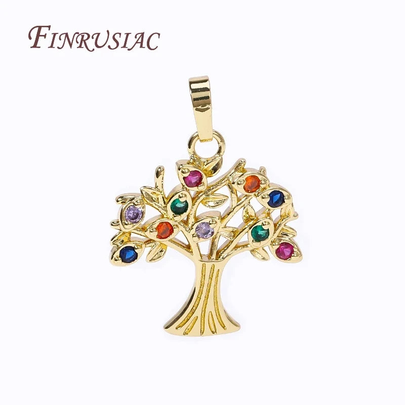18K Gold Plated Zircon Tree Charm Pendant – DIY Jewelry Making