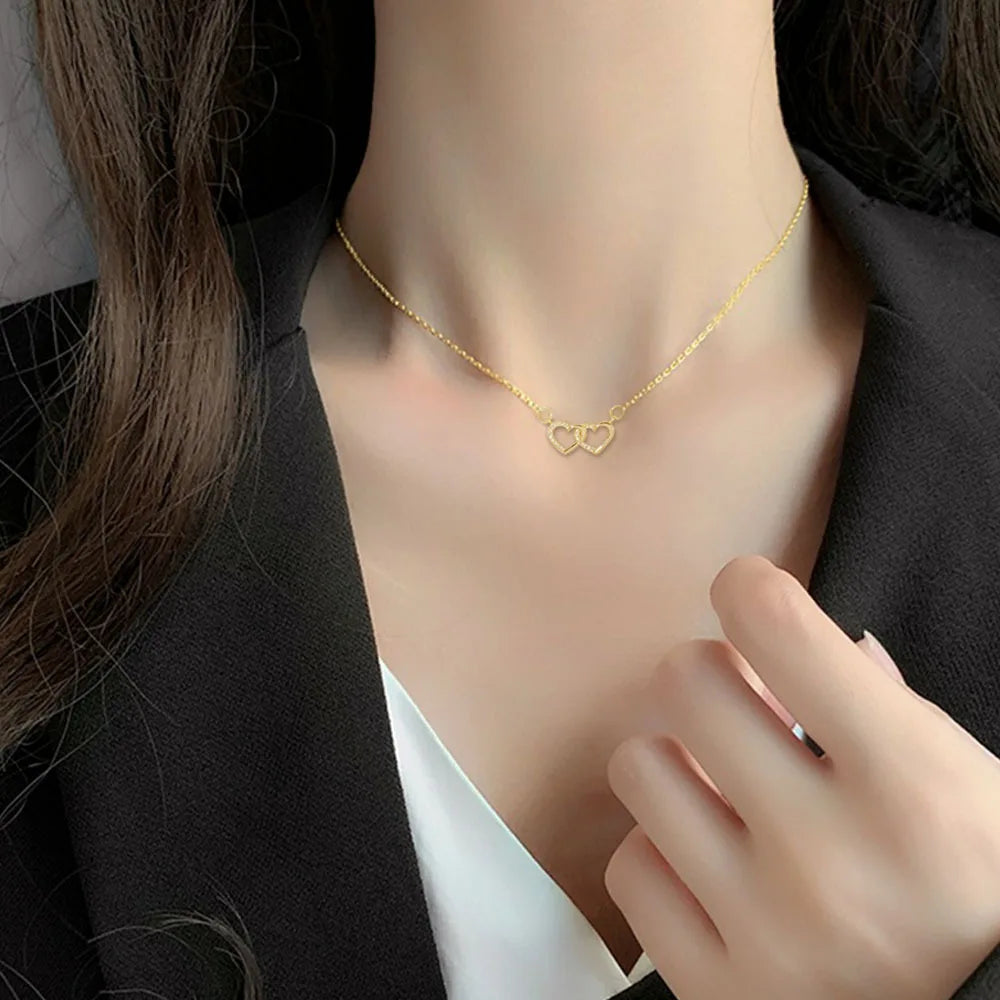 Women's Gold Heart Pendant Necklace | Cubic Zirconia