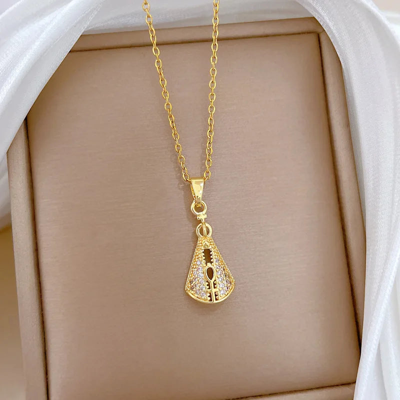 Geometric Pendant Necklace Gold Stainless Steel Clavicle Chain