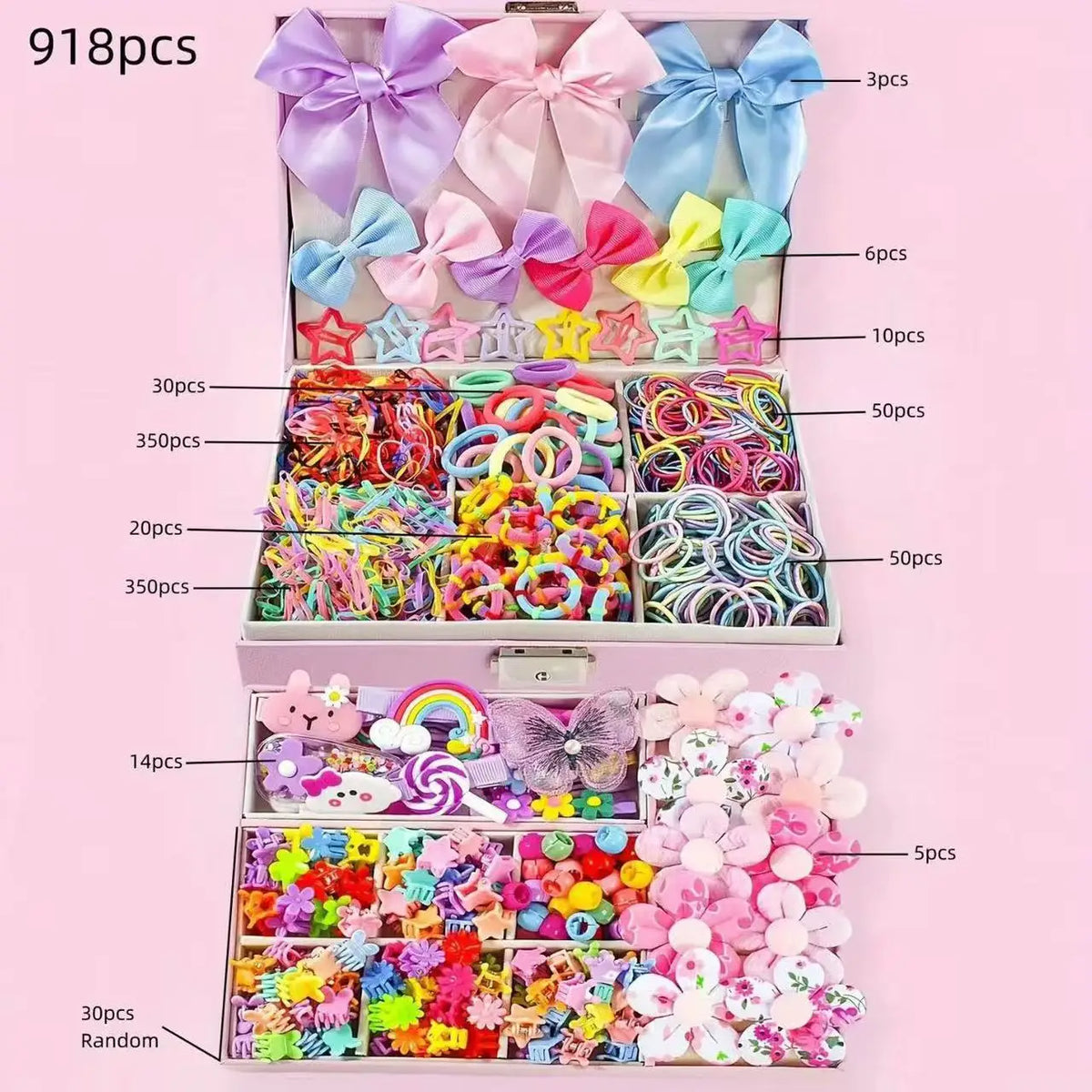 881Pcs Kids Hair Accessories – Clips, Ties & Scrunchies Set