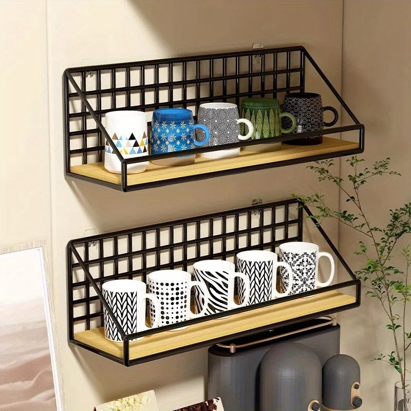 Wall Mounted Metal Storage Basket Floating Shelf Rack Organizer