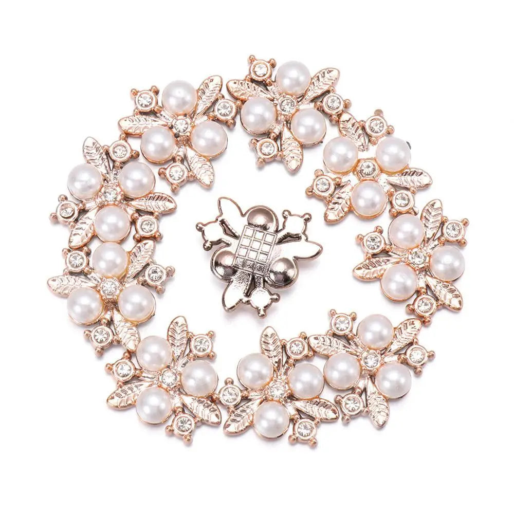 10PCS Pearl Flower Rhinestone Buttons – DIY Sewing Embellishments