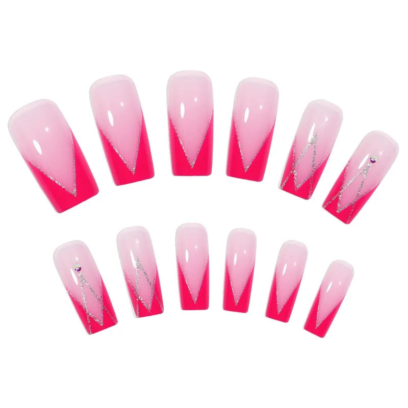 Nixie French Press-On Nails with Rhinestones – 24 Pcs