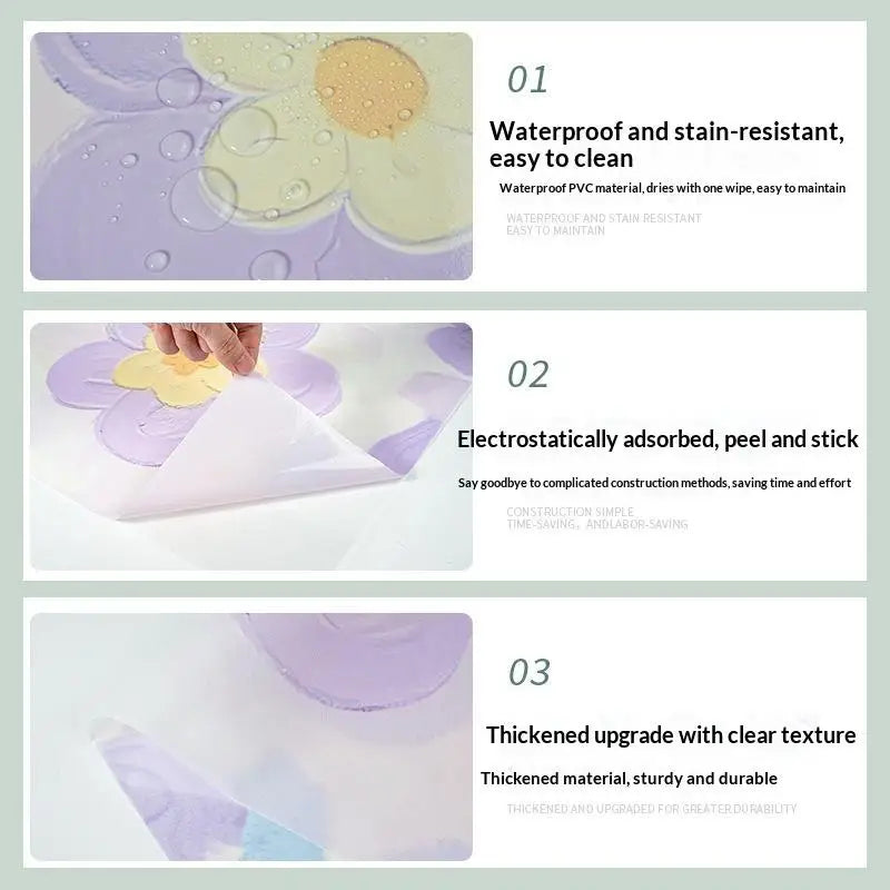 3D Floral Window Privacy Film Static Cling UV Blocking 60×100cm