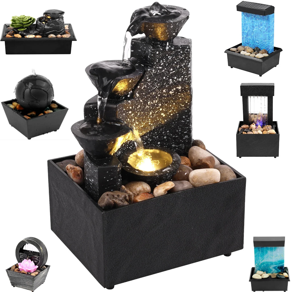 Tabletop Waterfall Fountain with LED Lights – Desktop Decor