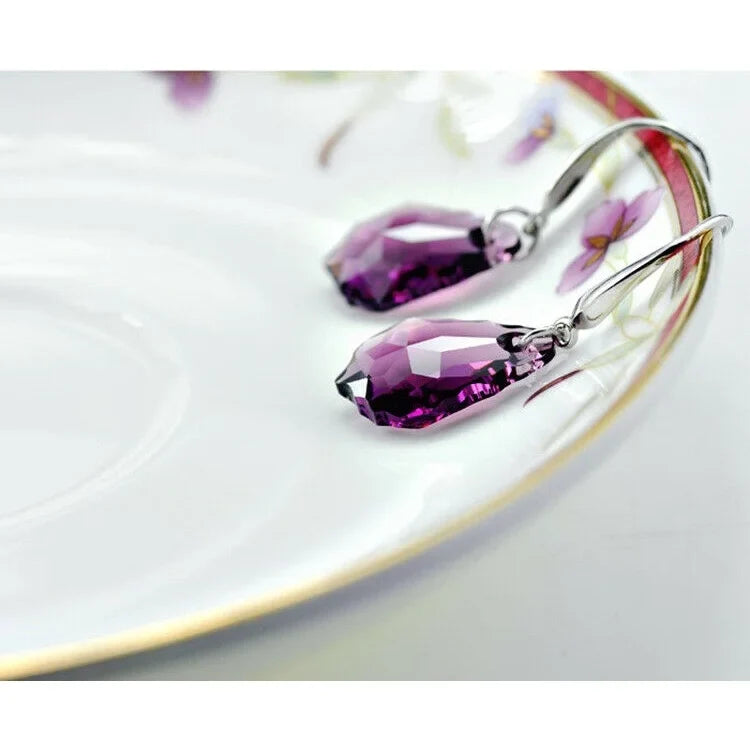 Purple Crystal Drop Necklace & Earrings Set | Nixie Jewelry
