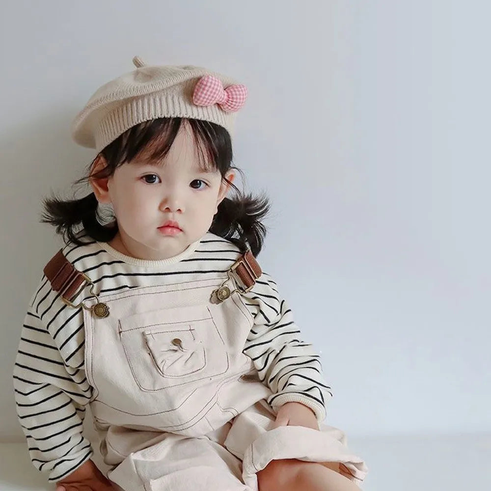 Toddler Bowknot Knit Beret Hat – Warm Windproof Beanie 1–3Y