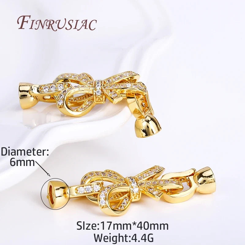18K Gold Plated Zircon Bowknot Clasp for DIY Necklace Making