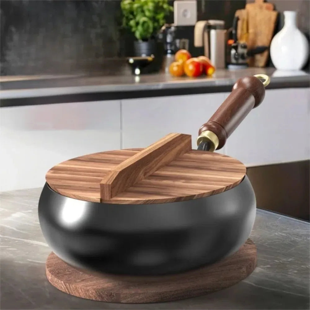 Hand-Forged Cast Iron Wok with Wooden Lid | Induction & Gas