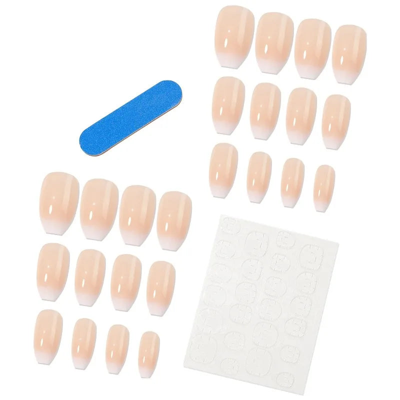 French Ombré Press-On Nails with Rhinestones, L Size 24Pcs – Nixie