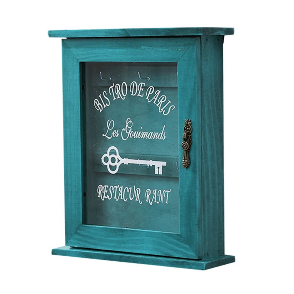 Vintage Wooden Key Cabinet Box – 6 Hooks, Wall Mounted