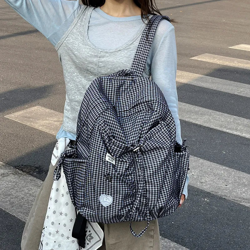 Nixie Korean Plaid Backpack – Large Capacity Lightweight Bag