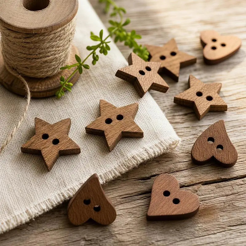 100pcs Wooden Sewing Buttons – Heart & Star DIY Craft Set