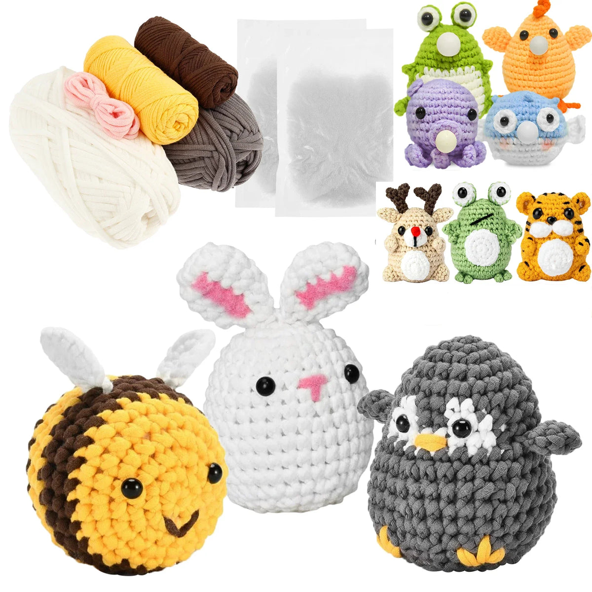 Cute Animal Crochet Kit for Beginners – DIY Wool Yarn Craft Set