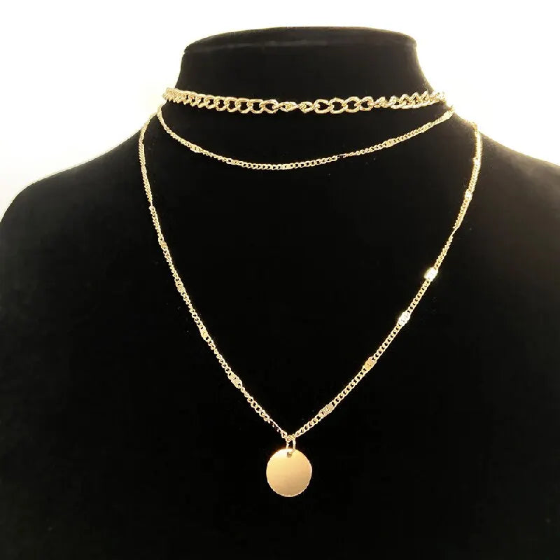 2PCS Gold & Silver Multi-Layer Dot Chain Necklace Set