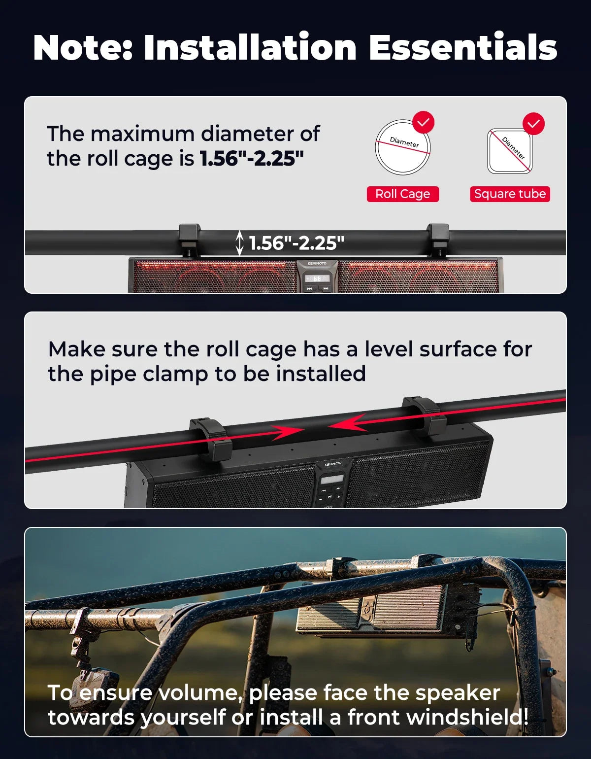 UTV RGB Sound Bar Bluetooth 5.0 | Fits 1.75–2.25" Roll Bars