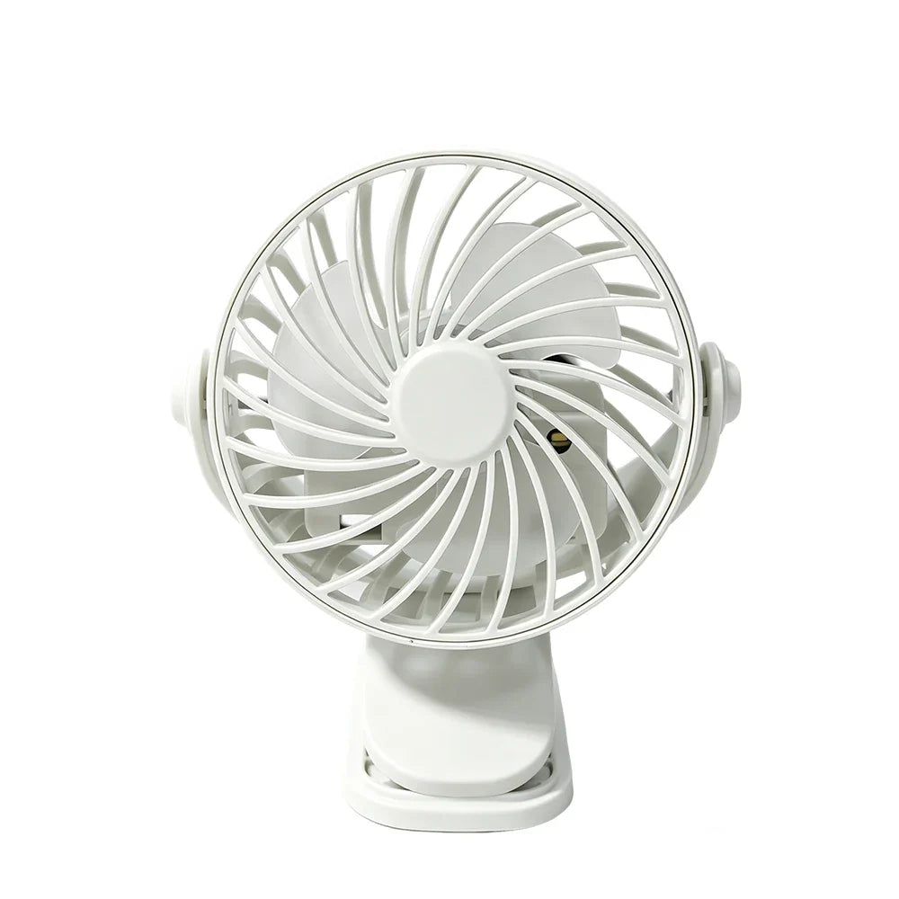 Portable USB Rechargeable Clip Fan – 360° Rotation & LED Light