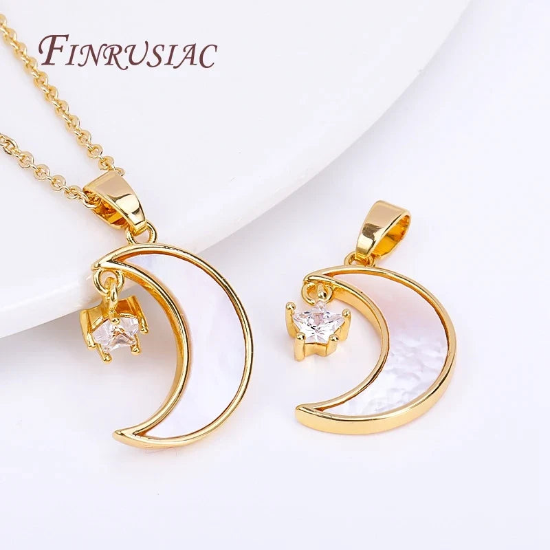 18K Gold Plated Zircon Star Shell Moon Pendant Charm for DIY