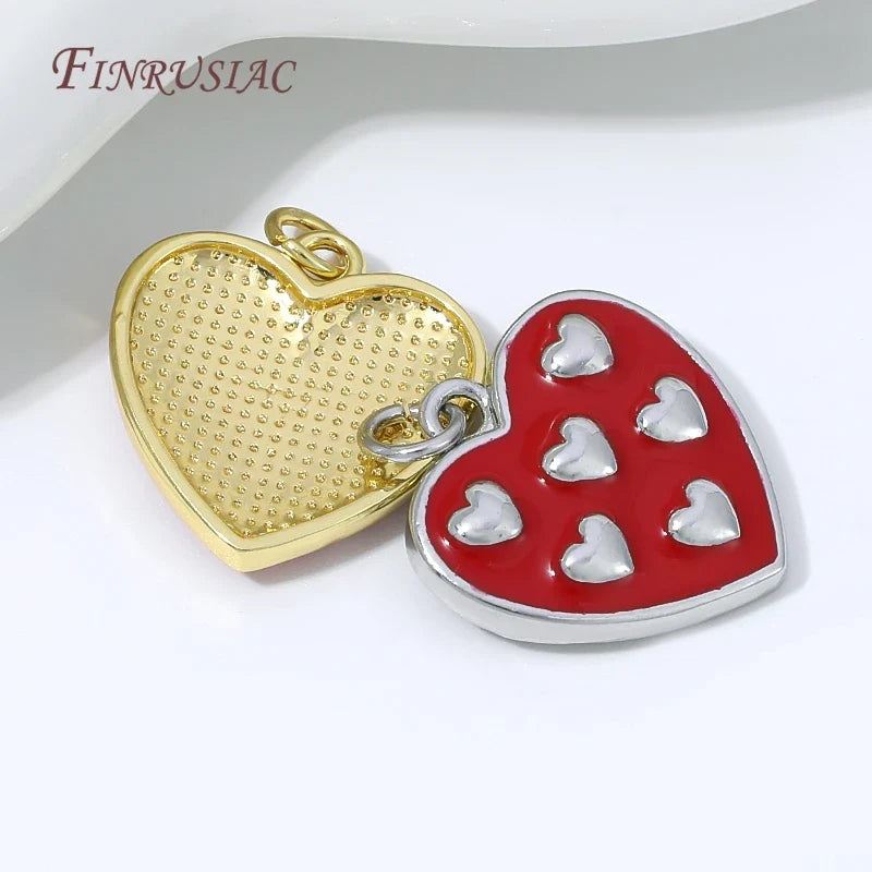 Red Enamel Heart Charms 18K Gold Plated DIY Pendant