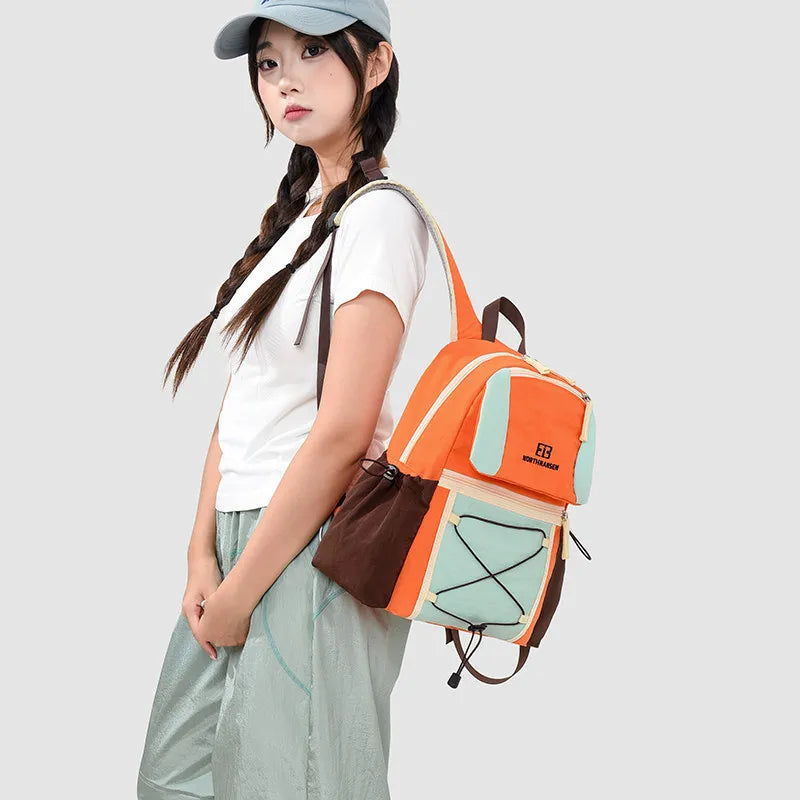 Japanese Color-Block Waterproof Backpack – Unisex Nylon Bag