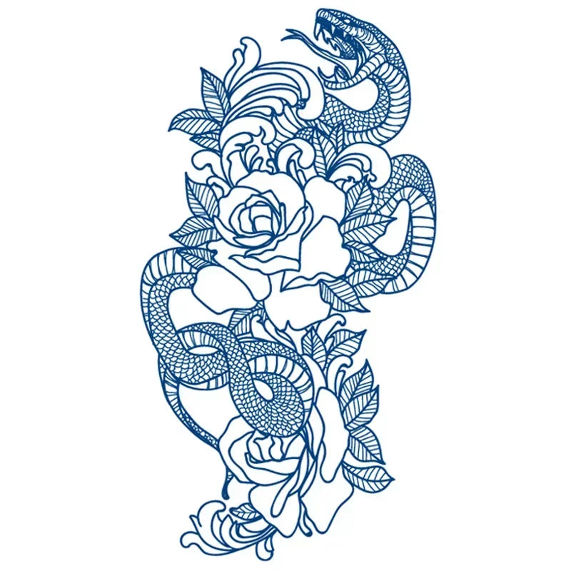 Blue Snake Temporary Tattoo Sticker – Waterproof Body Art