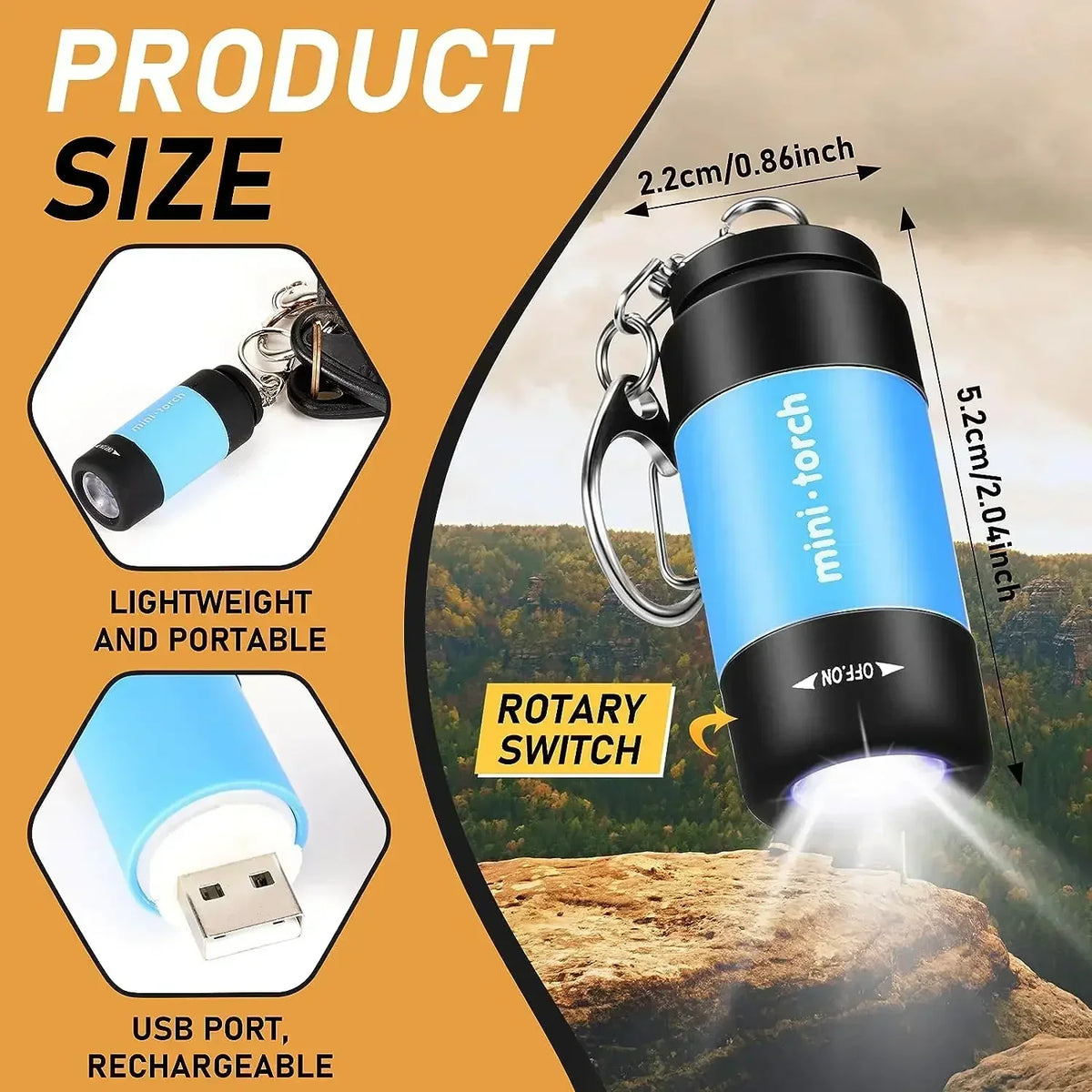 USB Rechargeable LED Keychain Flashlight – Waterproof Pocket Torch