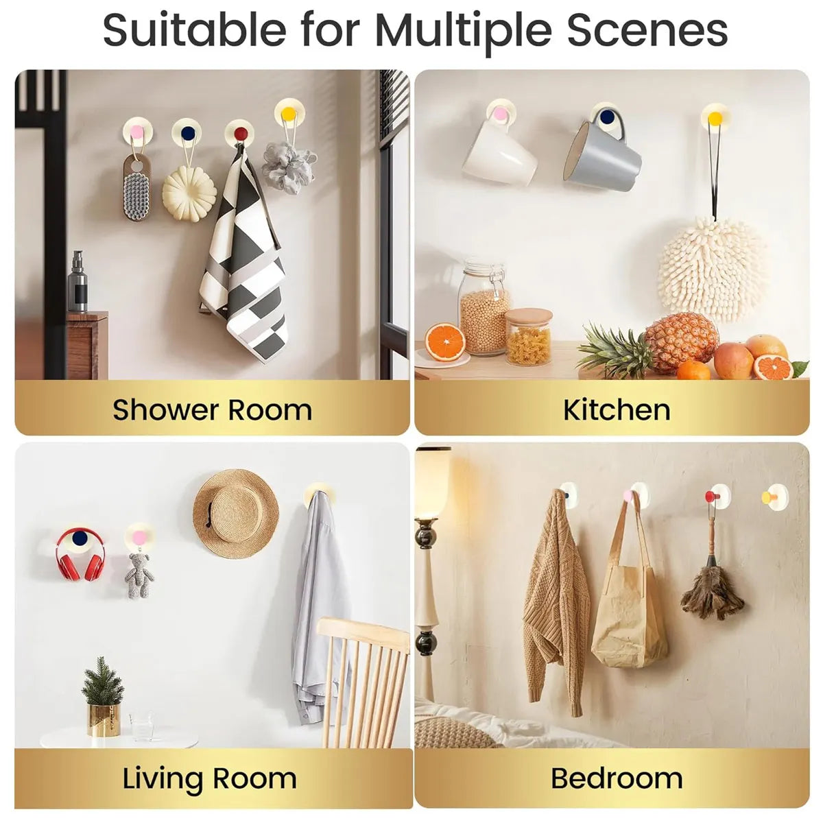 Colorful Suction Cup Hooks No-Drill Wall Hooks Bathroom Kitchen