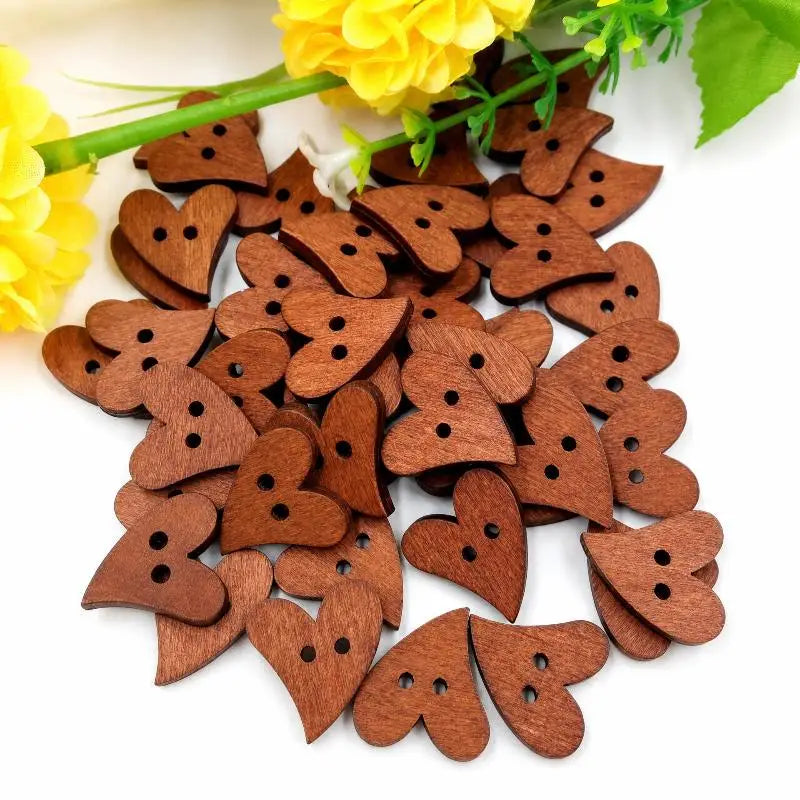 100pcs Wooden Sewing Buttons – Heart & Star DIY Craft Set