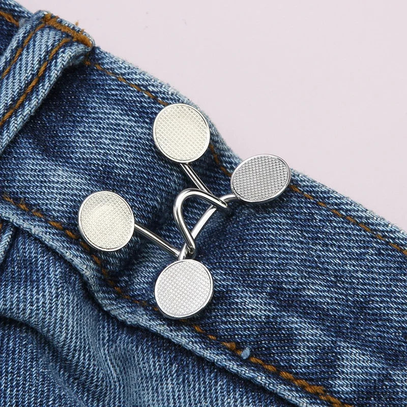 2pcs Adjustable Metal Jeans Waist Buckle Snap Fastener Button Set