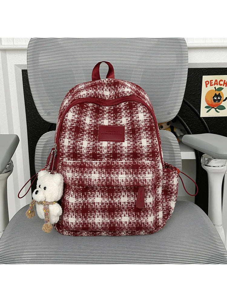 Nixie Plaid Backpack – Nylon Bag for College & Travel