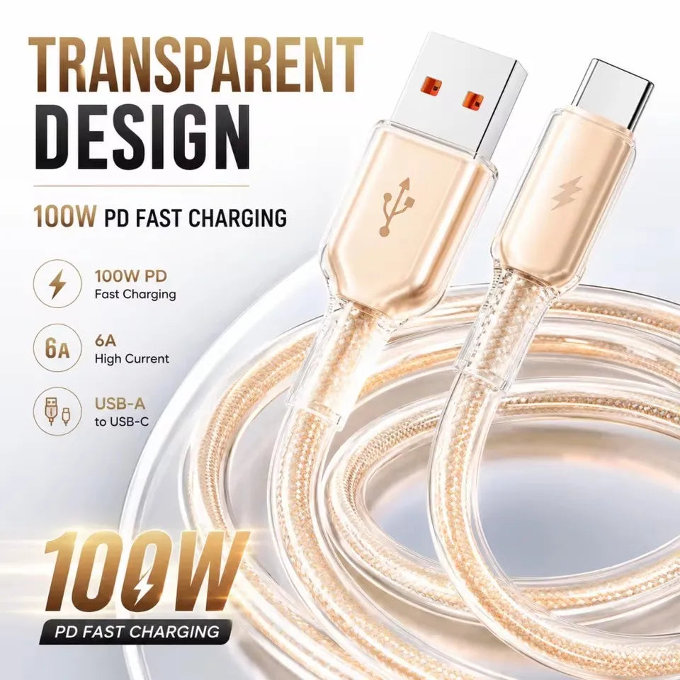 6A 100W Braided USB-A to USB-C Fast Charging Cable 480Mbps