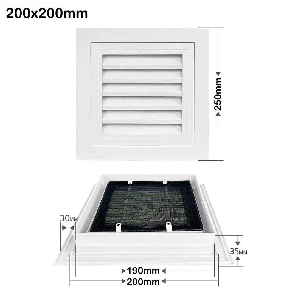 Aluminum Square Air Vent Grille White Gable Vent with Mesh Screen