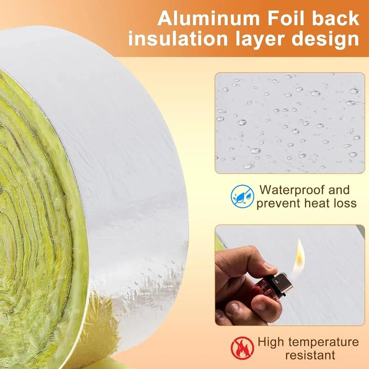 Pipe Insulation Wrap 32.8 Ft – Fireproof Glass Wool HVAC Roll