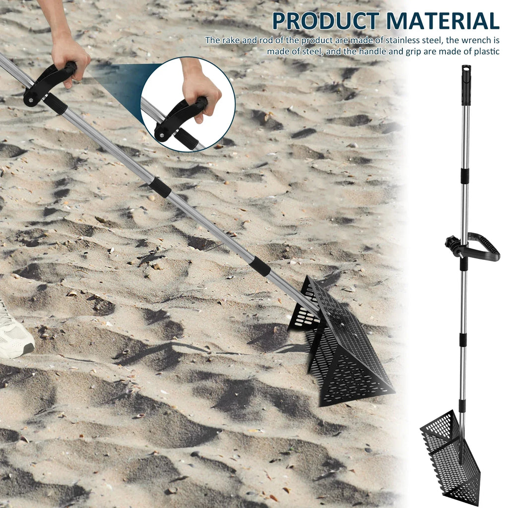Stainless Steel Sand Flea Rake & Beach Sifter – 52" Handle
