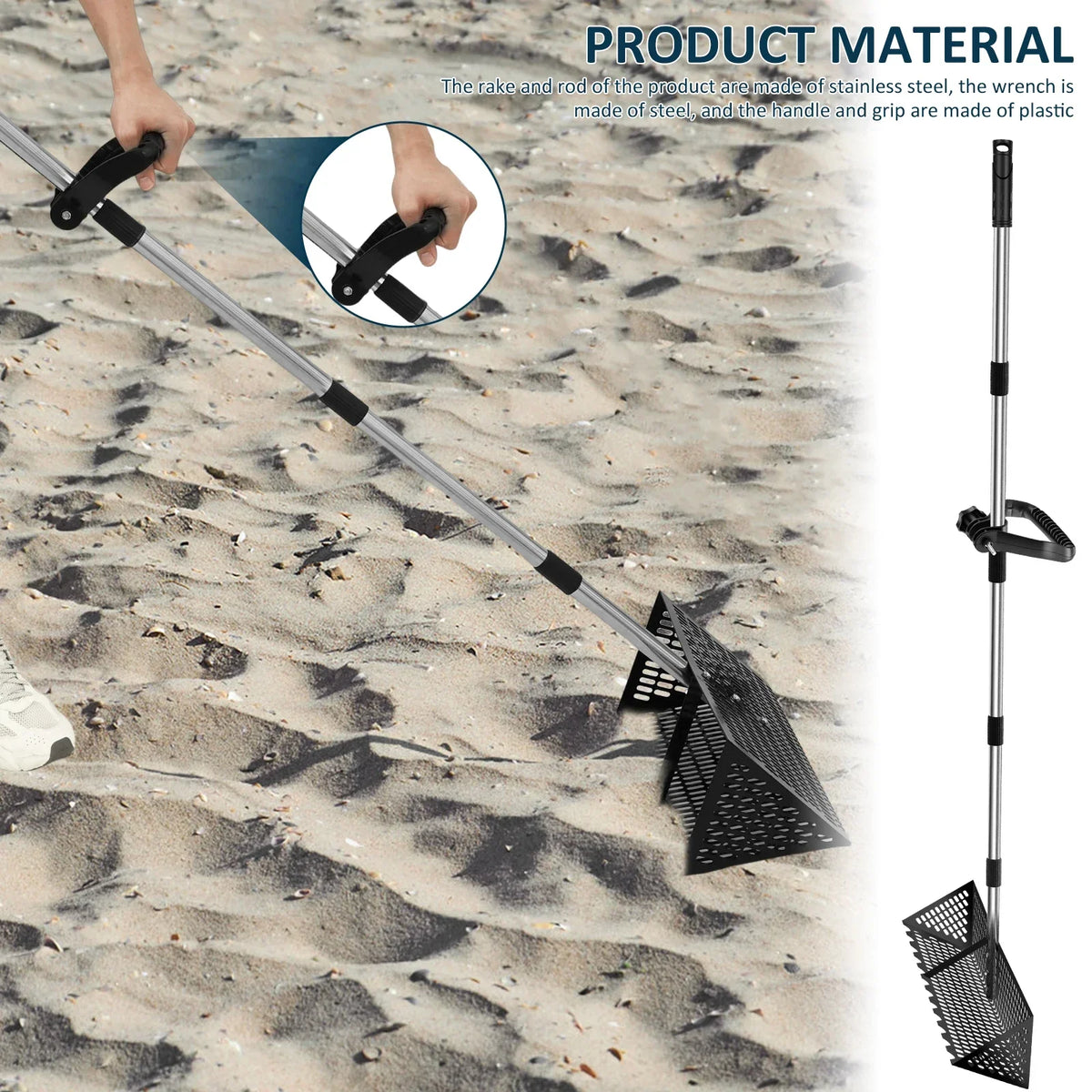 Stainless Steel Sand Flea Rake & Beach Sifter – 52" Handle