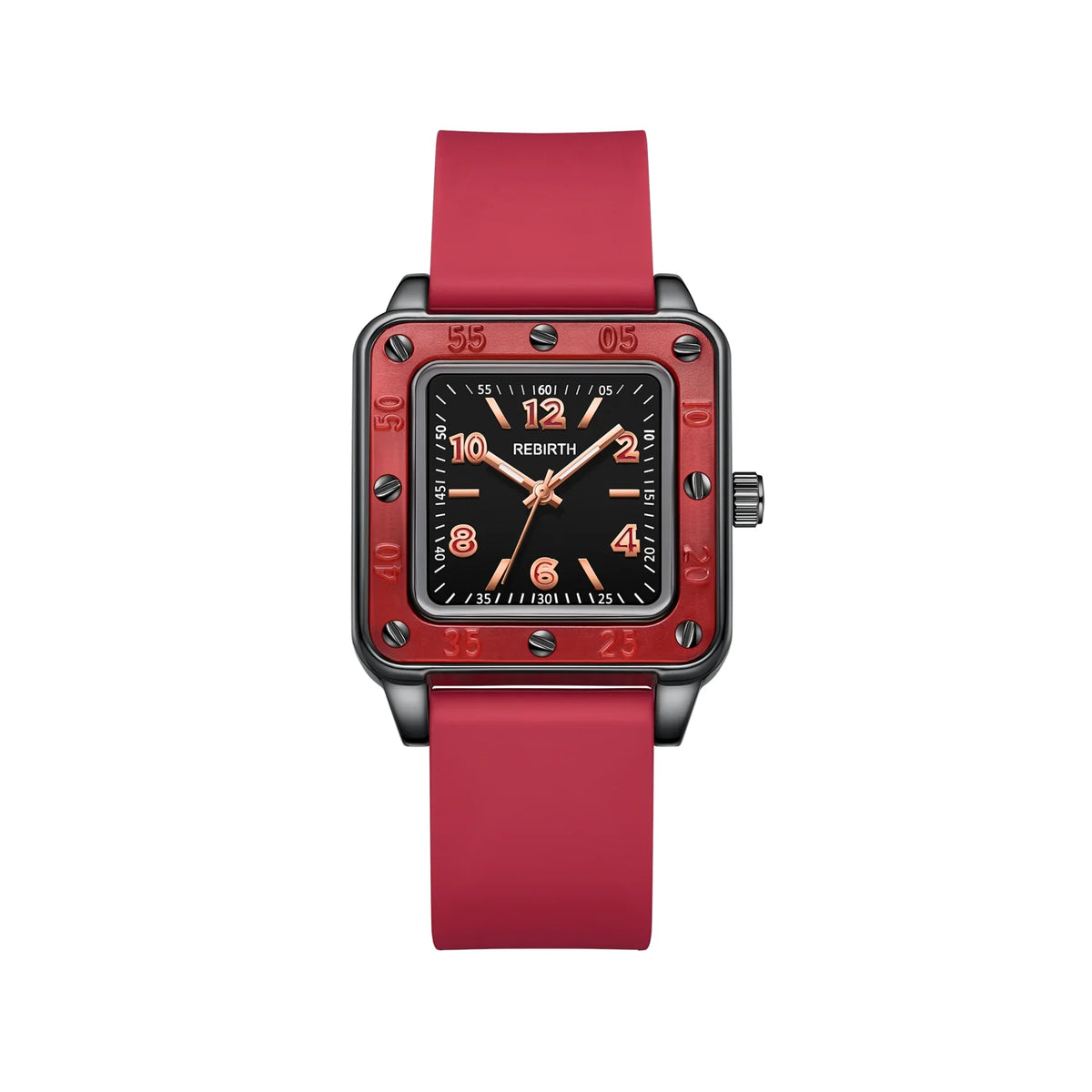 REBIRTH Women's Quartz Watch – Square Dial & Silicone Band