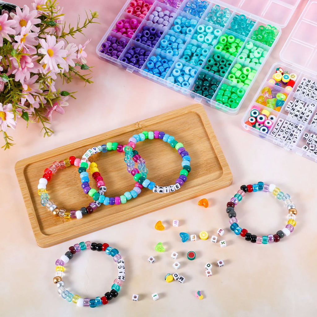 Rainbow Pony Bead Bracelet Making Kit – 1710 Pcs DIY Set
