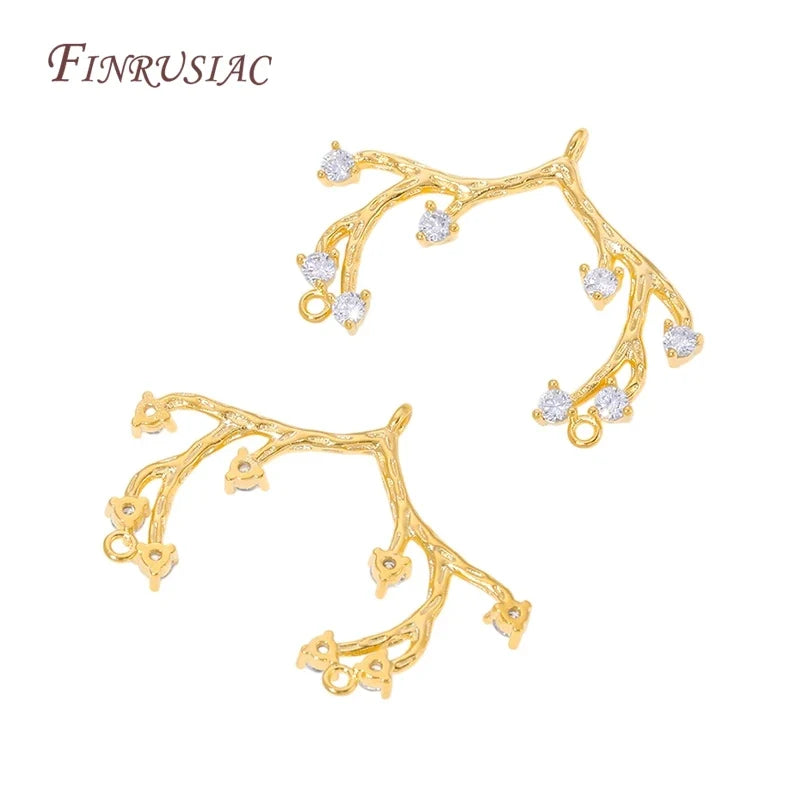 18K Gold Plated Tree Branch Connector Charms | CZ Twig Pendants