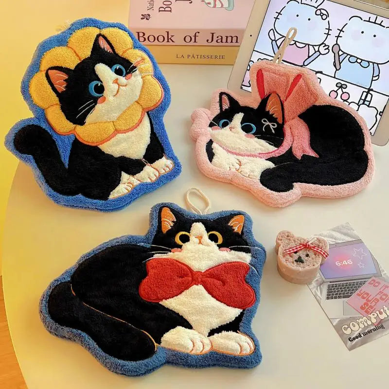 Kawaii Cat Coral Fleece Hand Towel – Soft & Absorbent