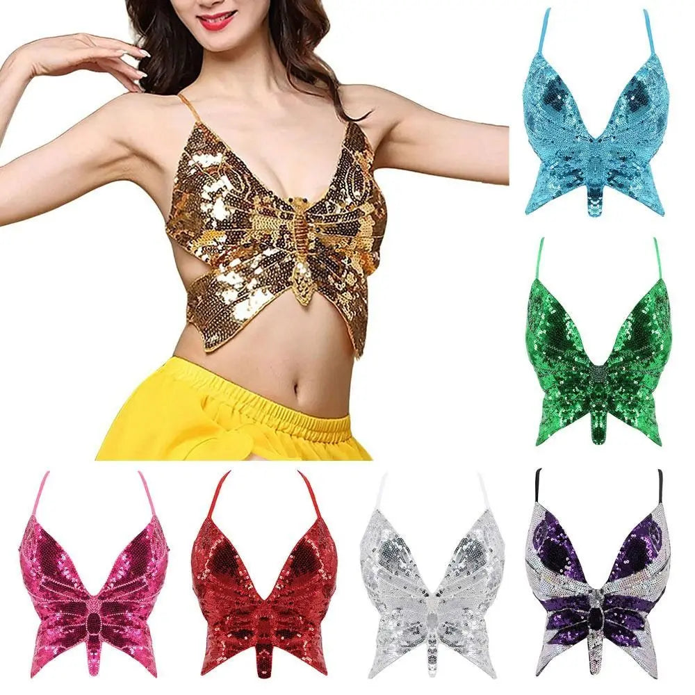 Women's Sparkly Sequin Halter Bra – Belly Dance Crop Top