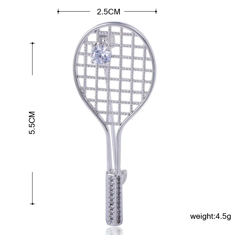 Badminton Racket Brooch – Copper Cubic Zirconia Lapel Pin