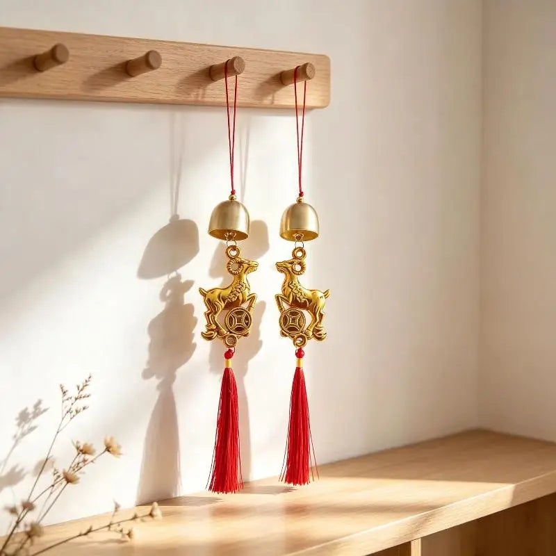 Golden Goat Bell Hanging Ornament – Lucky Red Tassel Décor