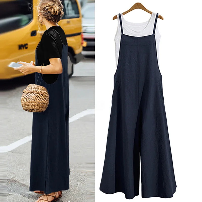 Women's Wide Leg Bib Overalls – Cotton Jumpsuit S–5XL