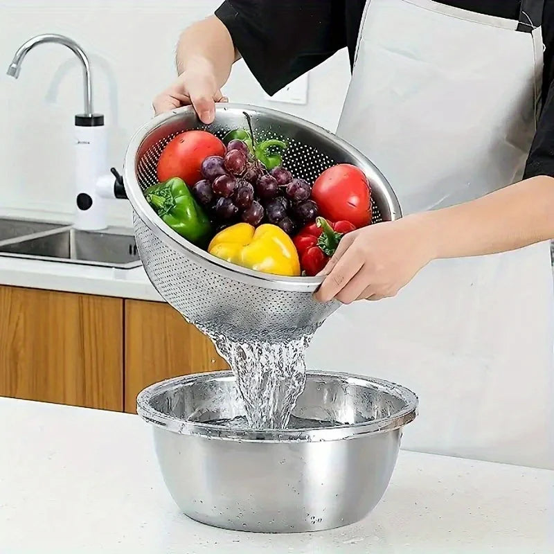 2-Piece Stainless Steel Colander Set – Pasta & Veggie Strainer