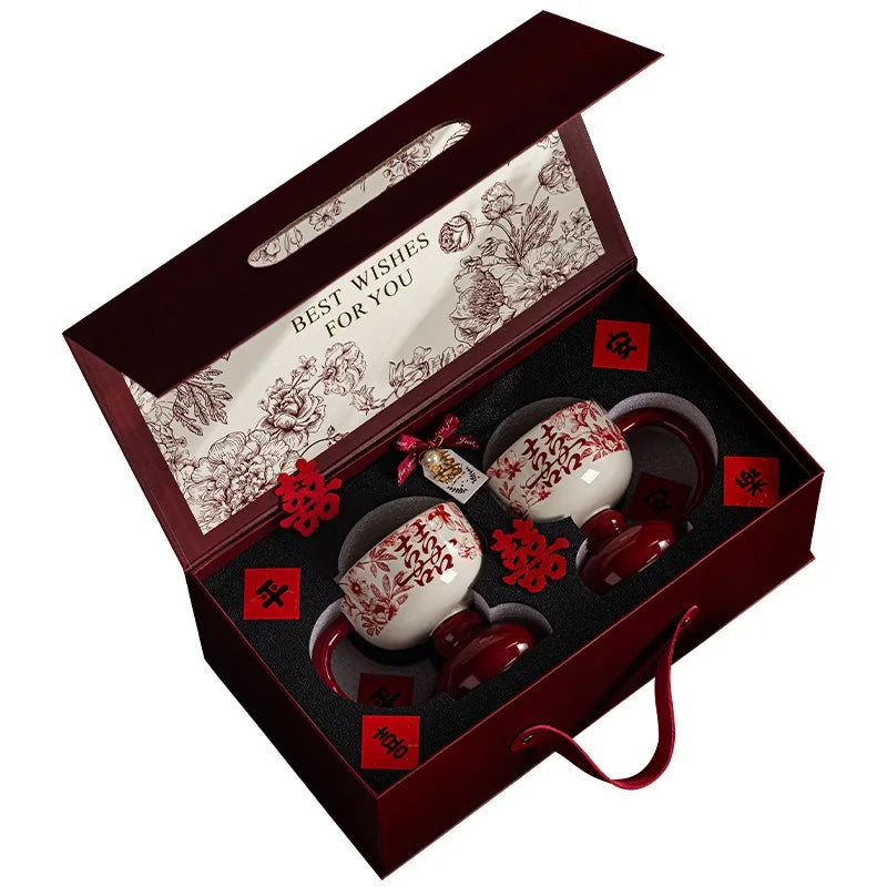 Nixie Luxury Ceramic Coffee Cup Pair – Floral Wedding Gift Set