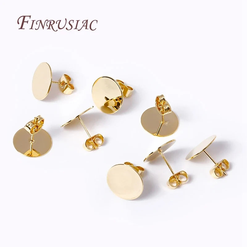 18K Gold-Plated Earring Stud Posts 8/10/12mm Pad – DIY Brass