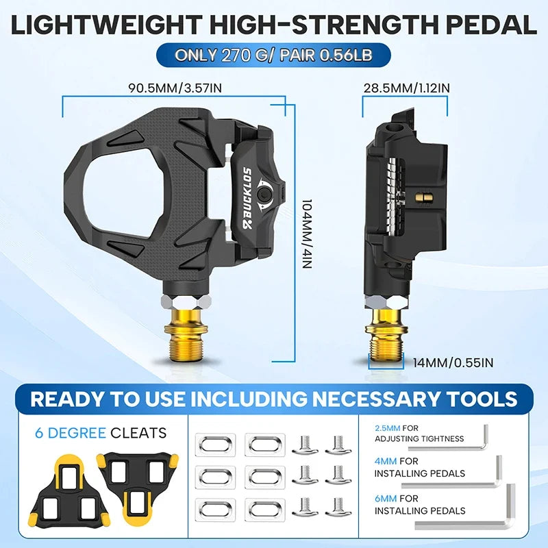 BUCKLOS SPD-SL Clipless Road Bike Pedals with Cleats | CR-Mo