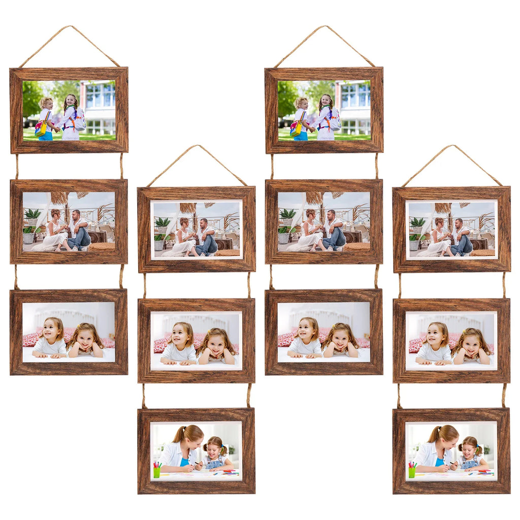 4-Pack Triple Wall Hanging Collage Photo Frames – Rustic Wood