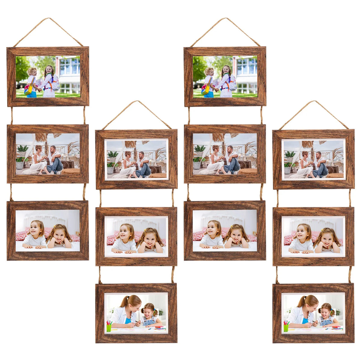 4-Pack Triple Wall Hanging Collage Photo Frames – Rustic Wood