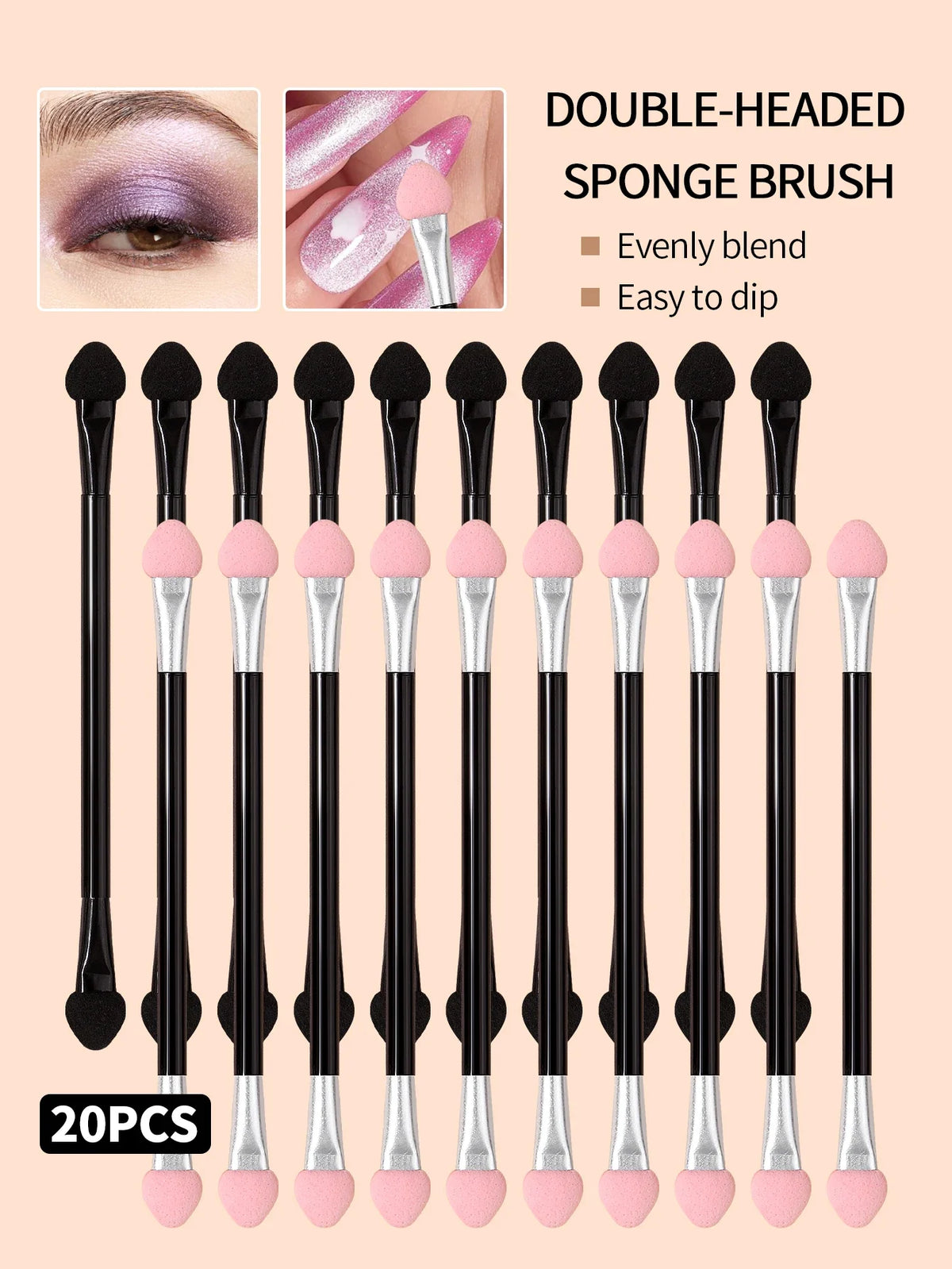 20Pcs Double-Ended Sponge Eyeshadow Applicator Sticks Set